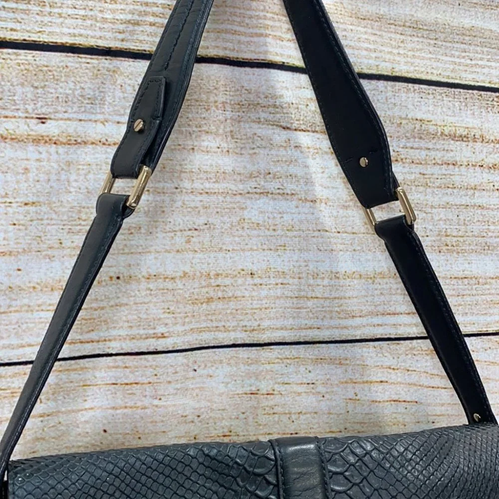 Cole Haan Black Embossed Snakeskin Shoulder Bag - Picture 6 of 12